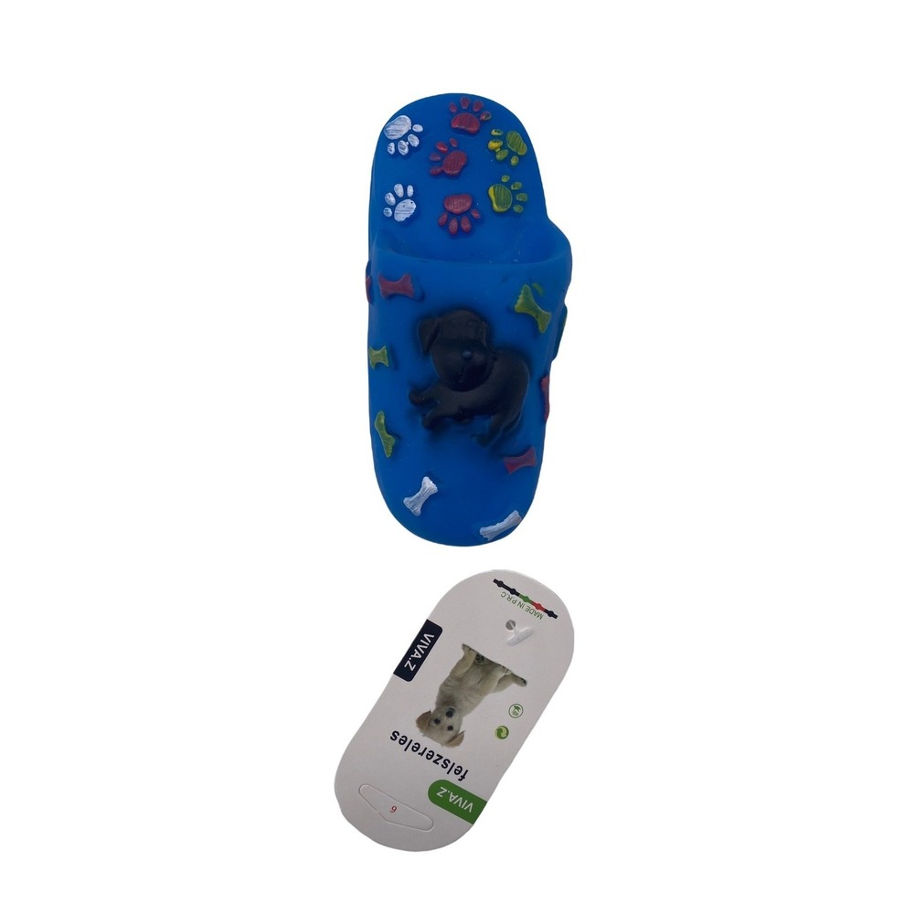 Paw Shoe Squeaky‎ Dog Toy By Viva.Z Blue Rubber Design With Bone & Paw Motifs